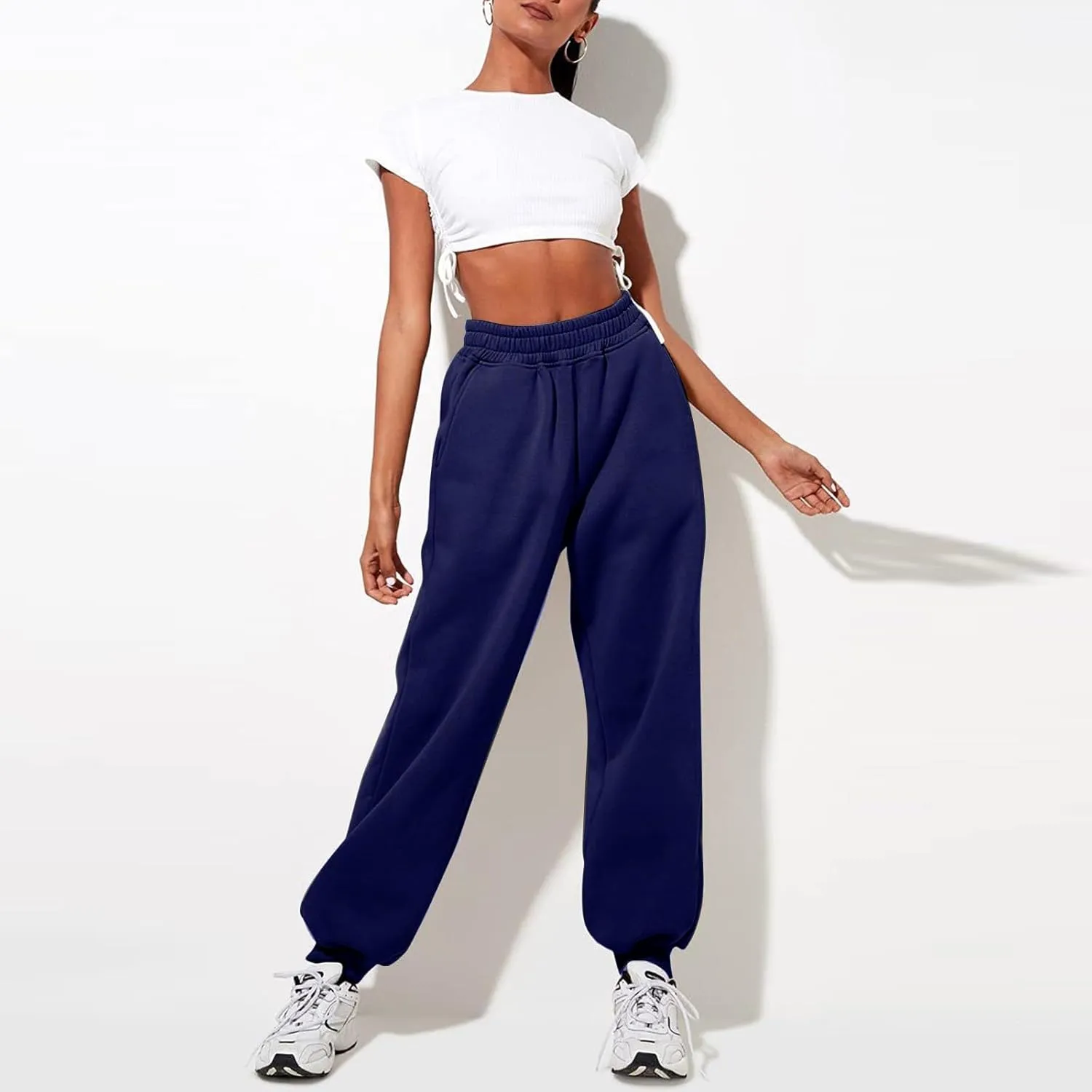 Women High Waisted Baggy Sweatpants Comfortable Cotton Joggers Pants Y2k Trendy Lounge Workout Trousers with Pockets