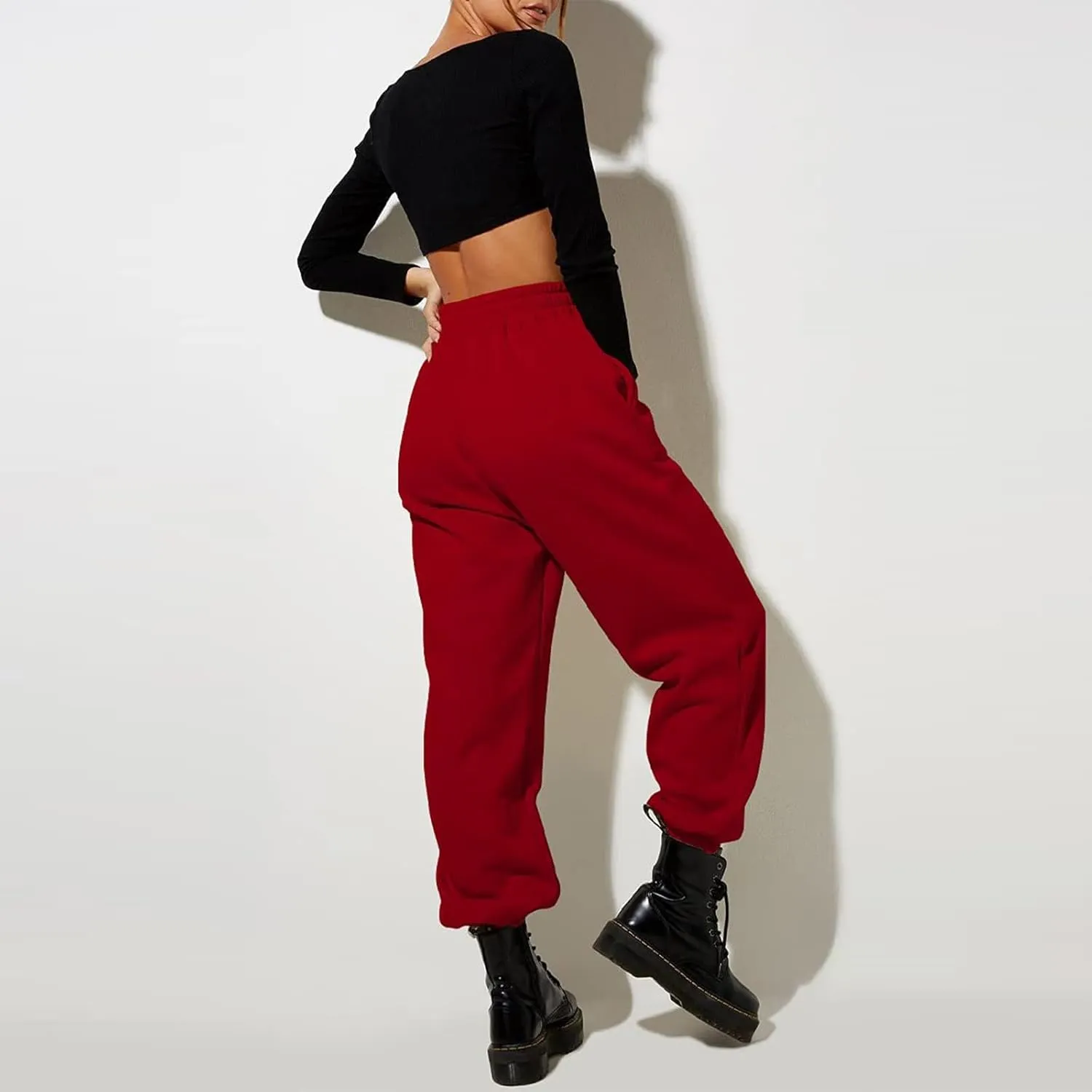 Women High Waisted Baggy Sweatpants Comfortable Cotton Joggers Pants Y2k Trendy Lounge Workout Trousers with Pockets