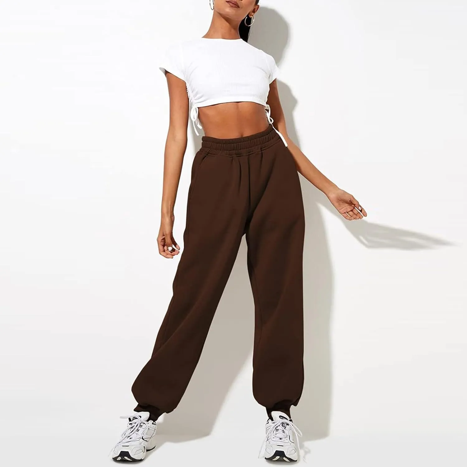 Women High Waisted Baggy Sweatpants Comfortable Cotton Joggers Pants Y2k Trendy Lounge Workout Trousers with Pockets