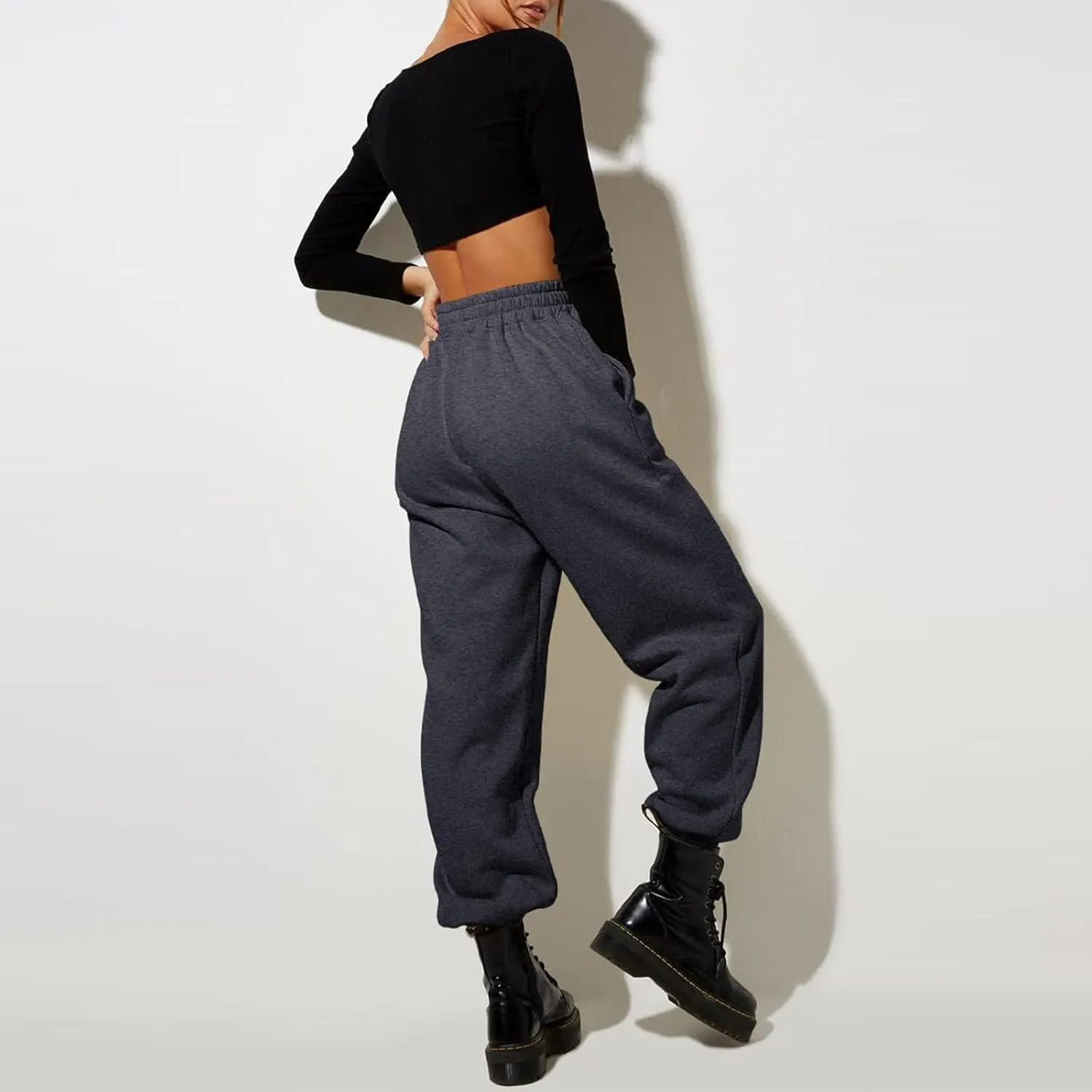 Women High Waisted Baggy Sweatpants Comfortable Cotton Joggers Pants Y2k Trendy Lounge Workout Trousers with Pockets
