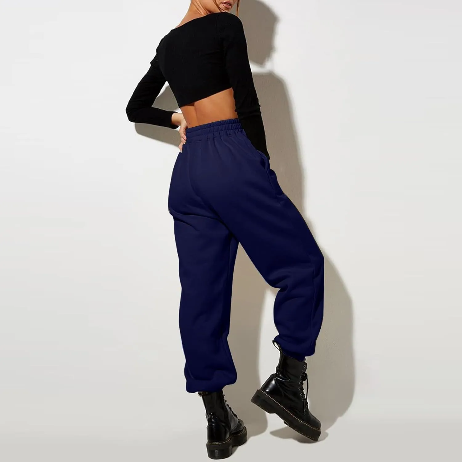 Women High Waisted Baggy Sweatpants Comfortable Cotton Joggers Pants Y2k Trendy Lounge Workout Trousers with Pockets