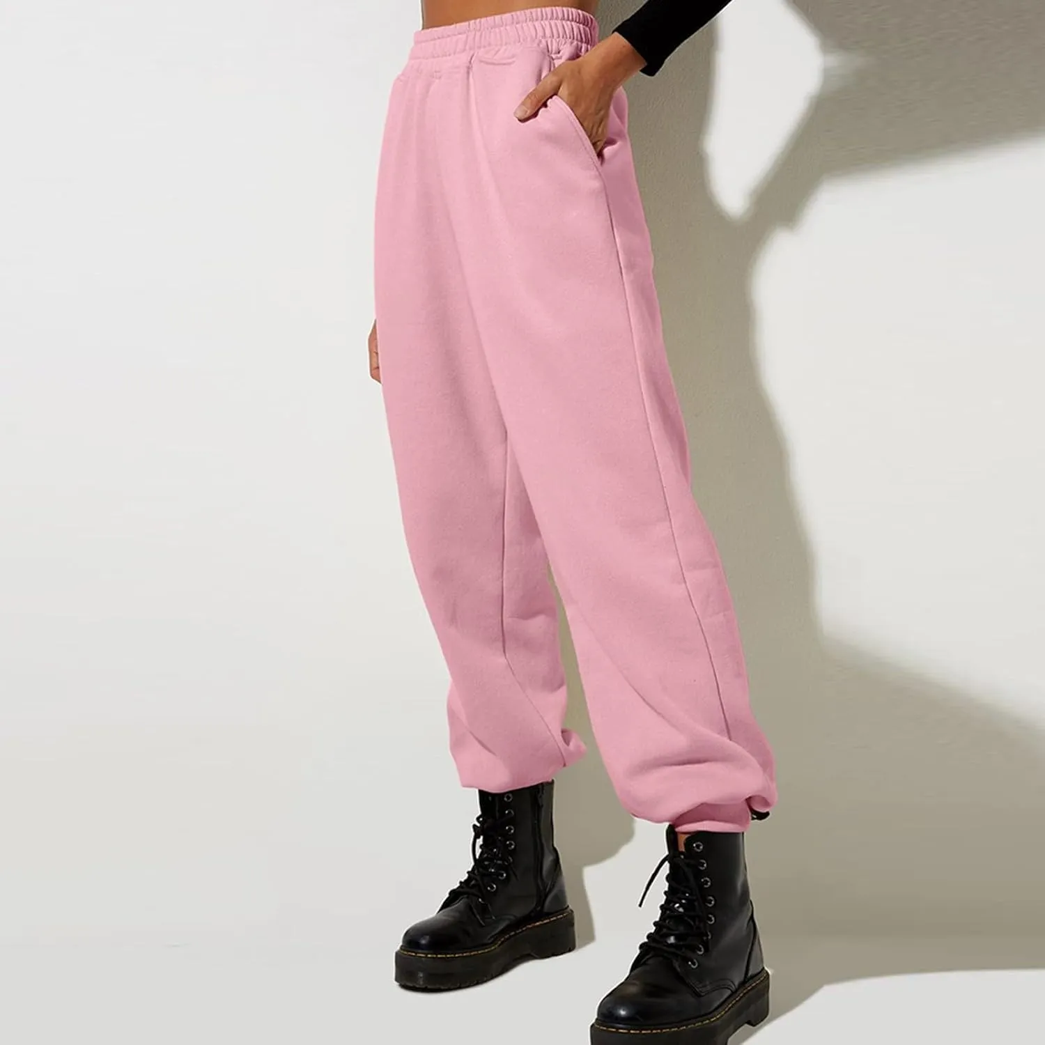 Women High Waisted Baggy Sweatpants Comfortable Cotton Joggers Pants Y2k Trendy Lounge Workout Trousers with Pockets
