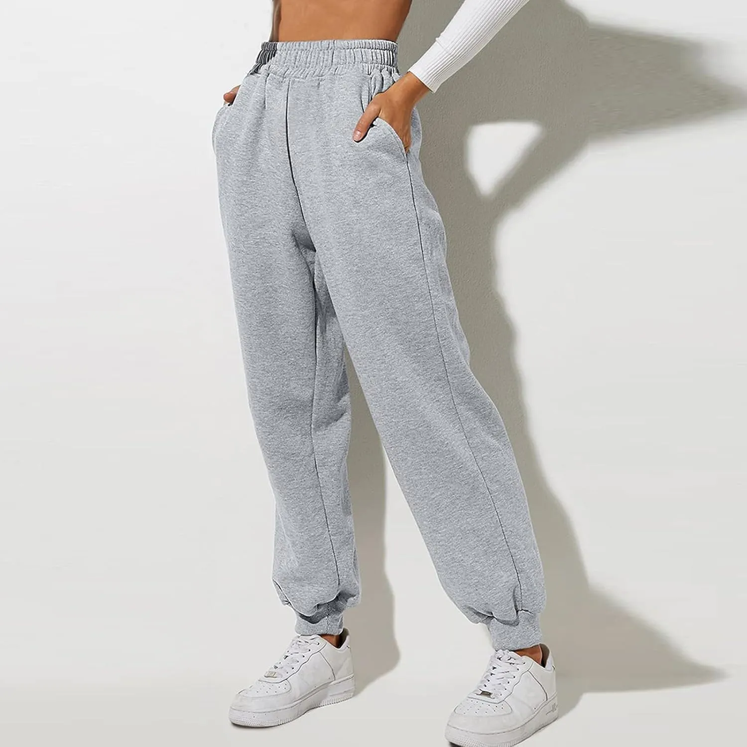 Women High Waisted Baggy Sweatpants Comfortable Cotton Joggers Pants Y2k Trendy Lounge Workout Trousers with Pockets