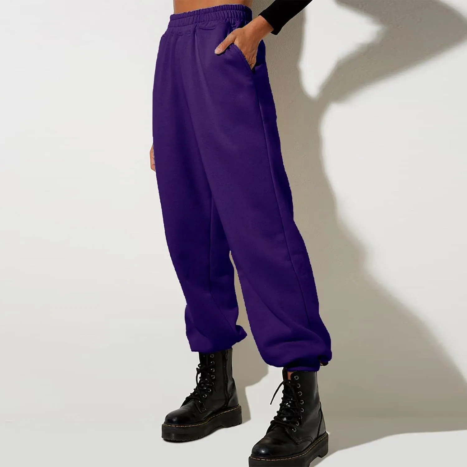 Women High Waisted Baggy Sweatpants Comfortable Cotton Joggers Pants Y2k Trendy Lounge Workout Trousers with Pockets