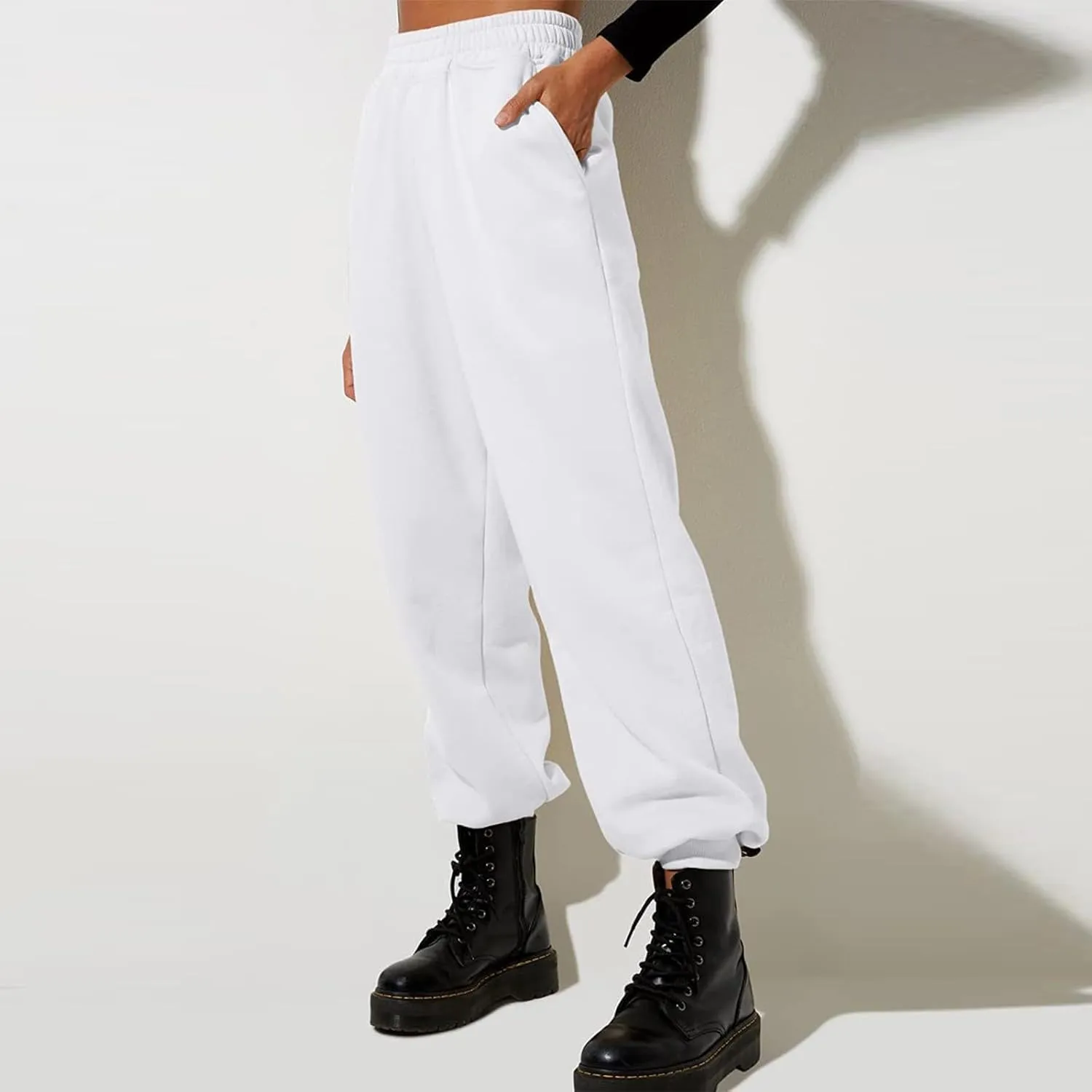 Women High Waisted Baggy Sweatpants Comfortable Cotton Joggers Pants Y2k Trendy Lounge Workout Trousers with Pockets