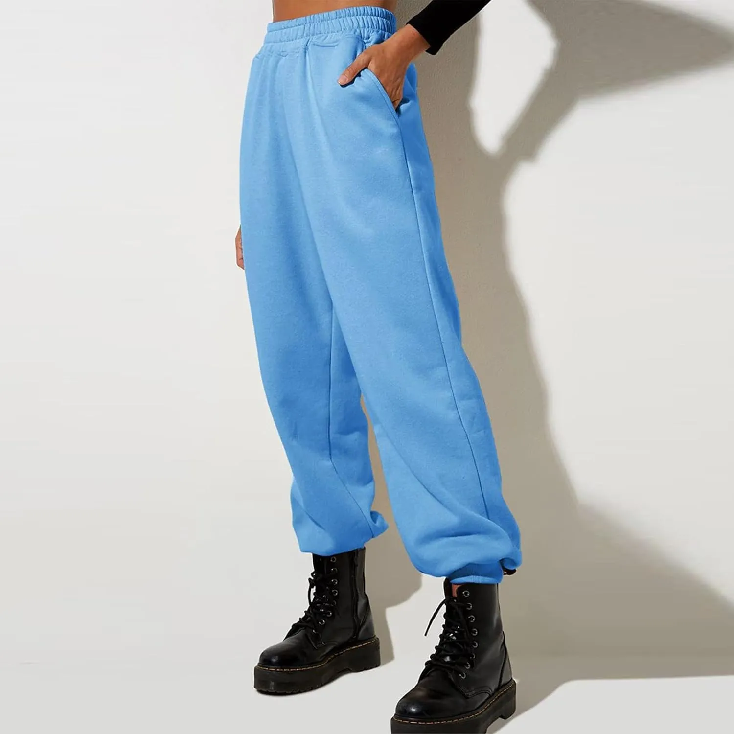 Women High Waisted Baggy Sweatpants Comfortable Cotton Joggers Pants Y2k Trendy Lounge Workout Trousers with Pockets