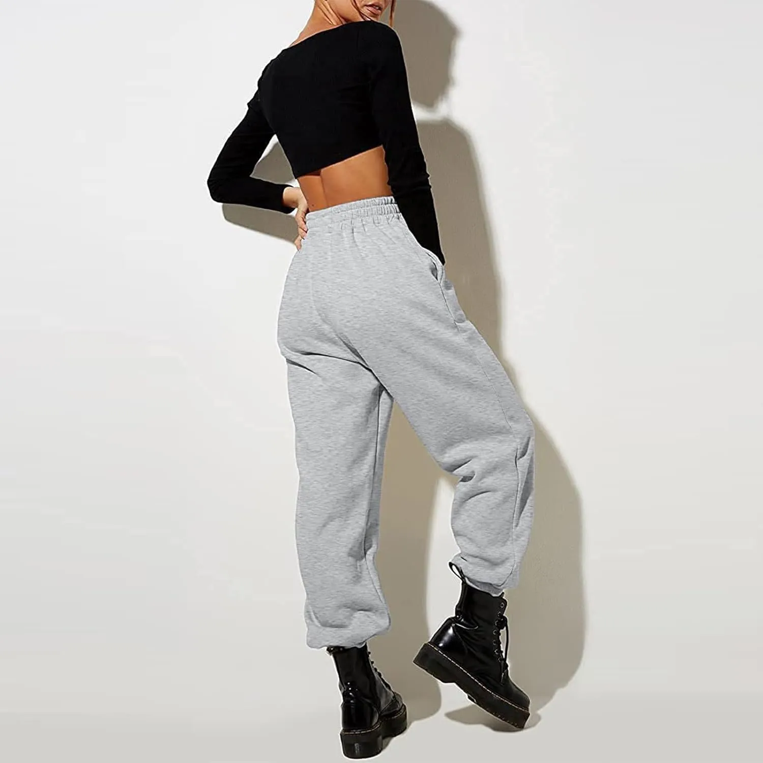 Women High Waisted Baggy Sweatpants Comfortable Cotton Joggers Pants Y2k Trendy Lounge Workout Trousers with Pockets