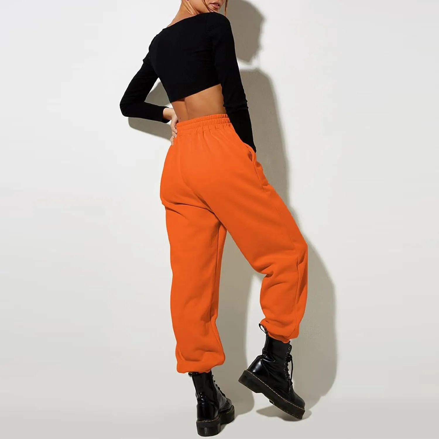 Women High Waisted Baggy Sweatpants Comfortable Cotton Joggers Pants Y2k Trendy Lounge Workout Trousers with Pockets