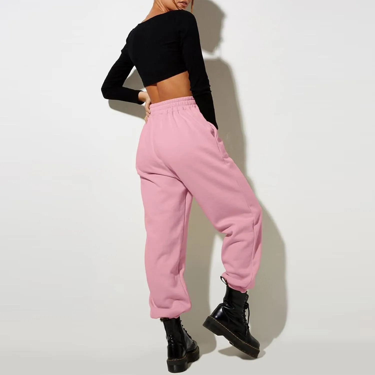 Women High Waisted Baggy Sweatpants Comfortable Cotton Joggers Pants Y2k Trendy Lounge Workout Trousers with Pockets