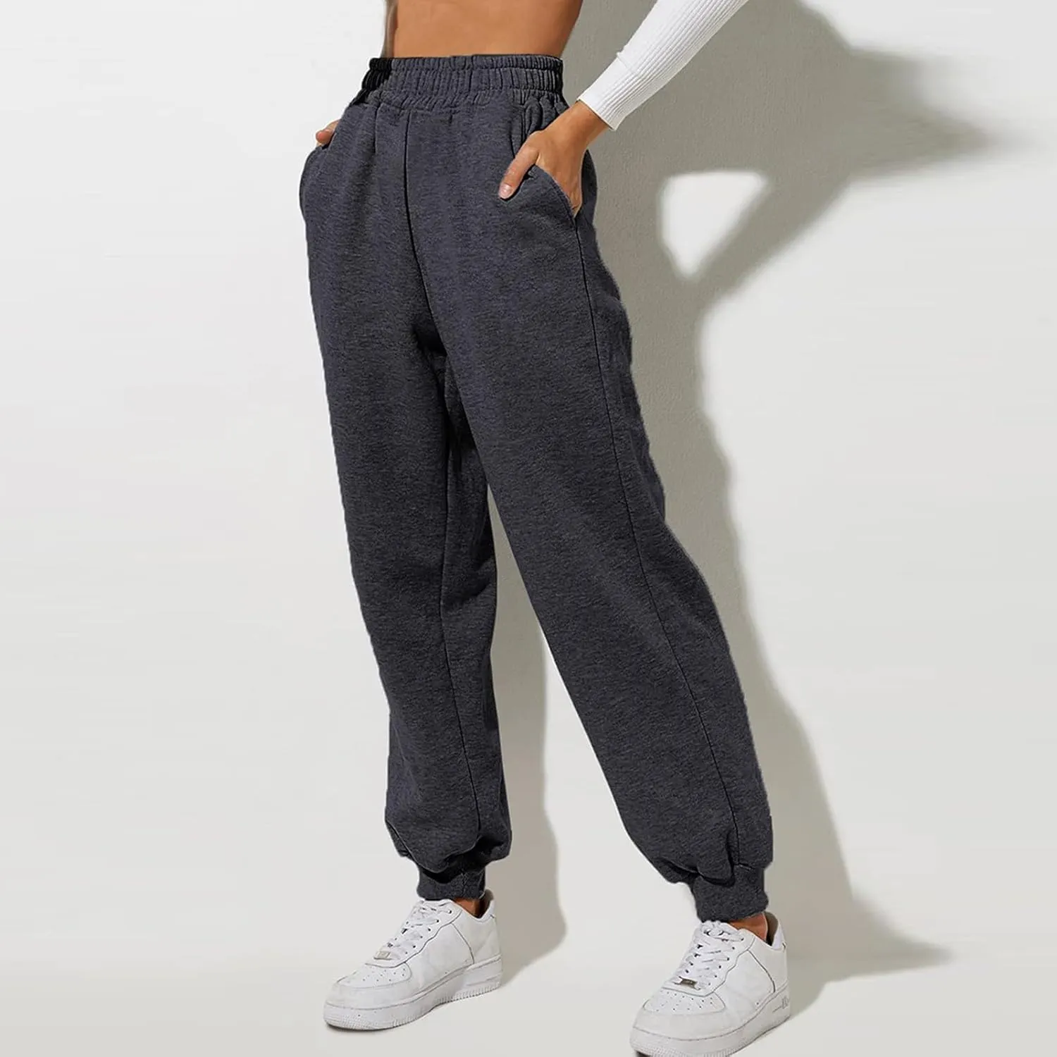 Women High Waisted Baggy Sweatpants Comfortable Cotton Joggers Pants Y2k Trendy Lounge Workout Trousers with Pockets
