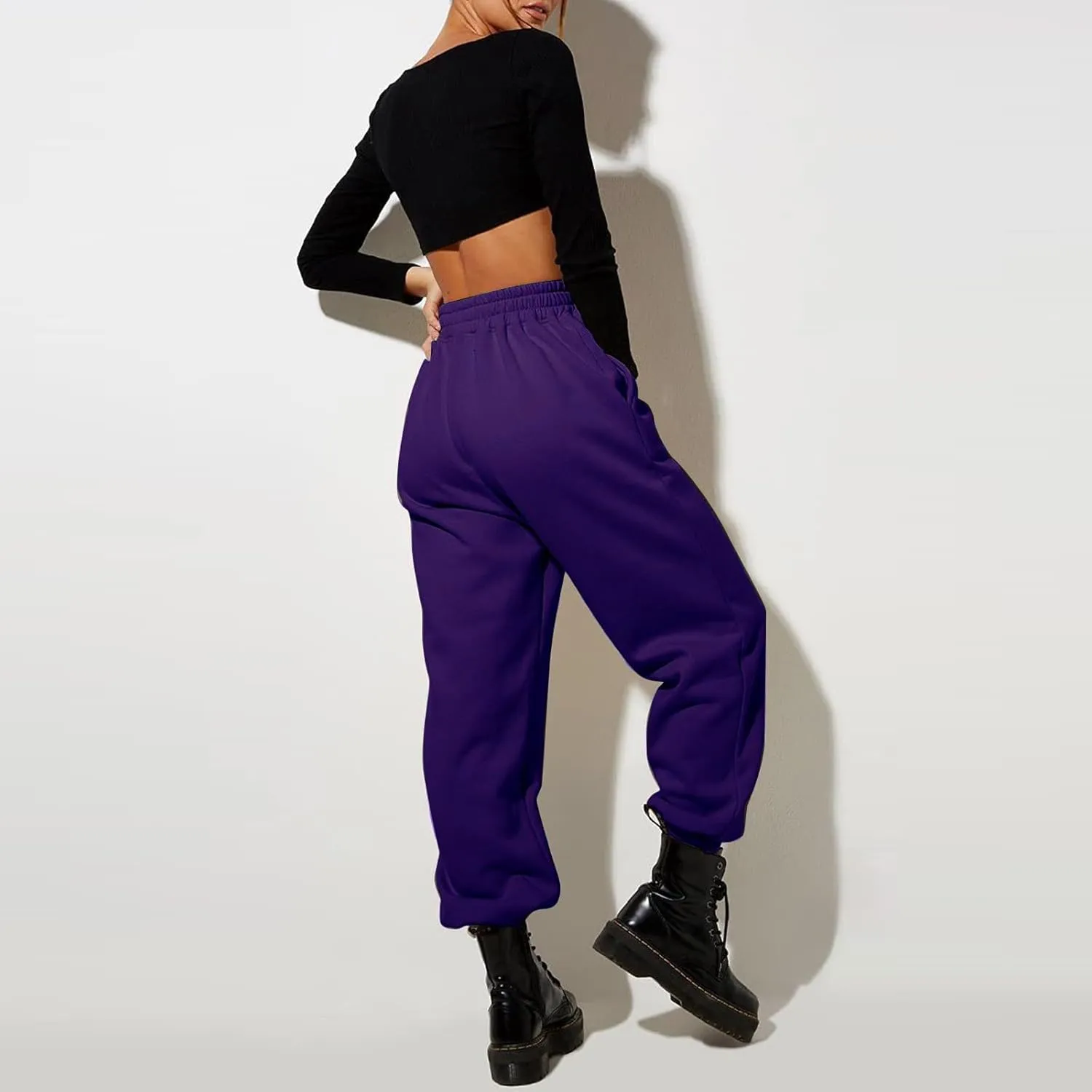 Women High Waisted Baggy Sweatpants Comfortable Cotton Joggers Pants Y2k Trendy Lounge Workout Trousers with Pockets