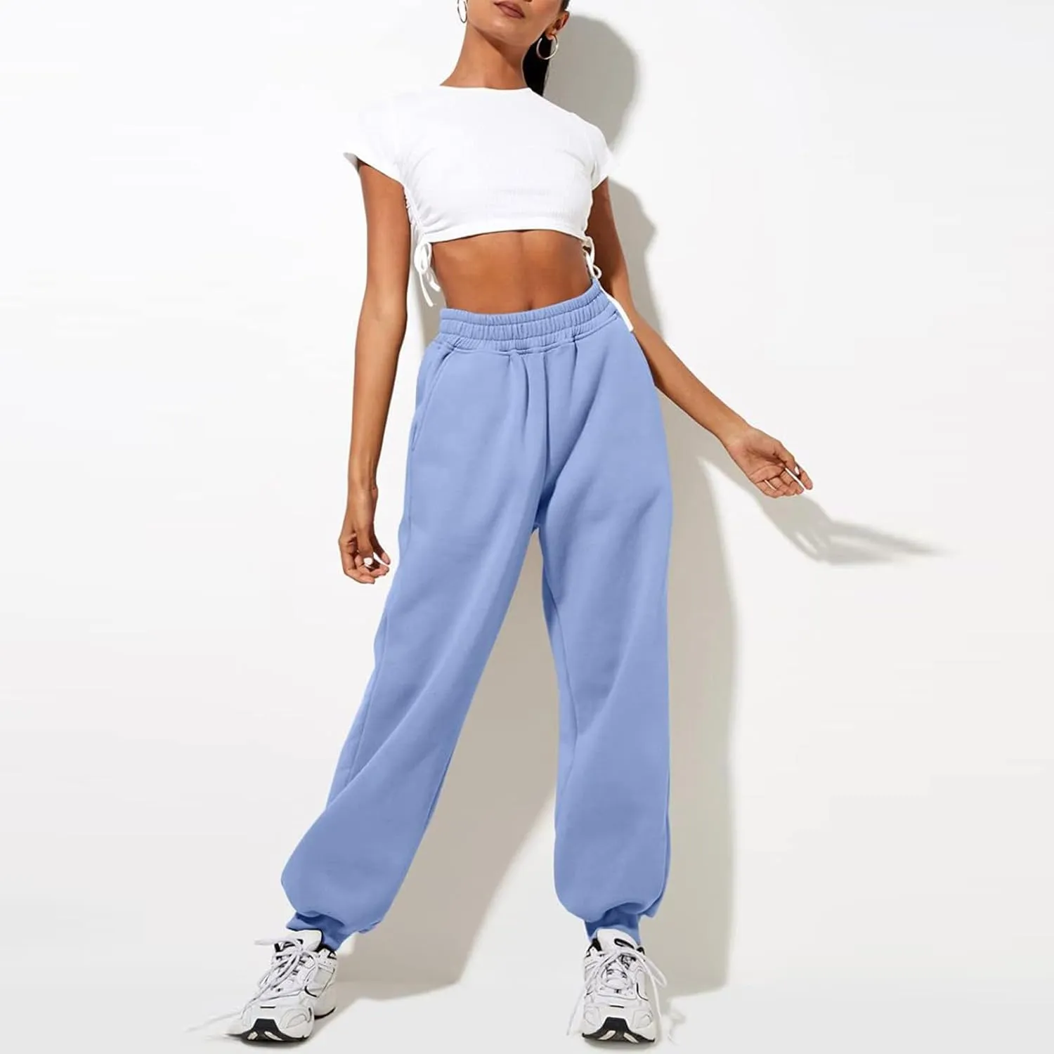 Women High Waisted Baggy Sweatpants Comfortable Cotton Joggers Pants Y2k Trendy Lounge Workout Trousers with Pockets