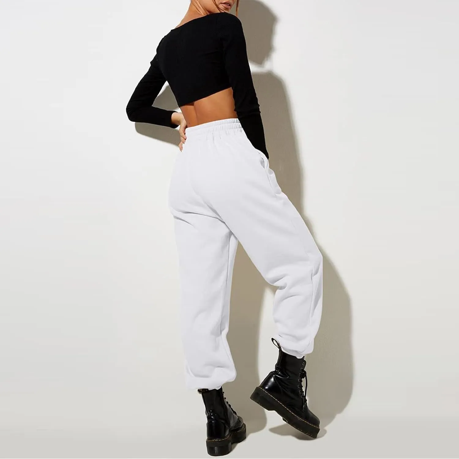 Women High Waisted Baggy Sweatpants Comfortable Cotton Joggers Pants Y2k Trendy Lounge Workout Trousers with Pockets