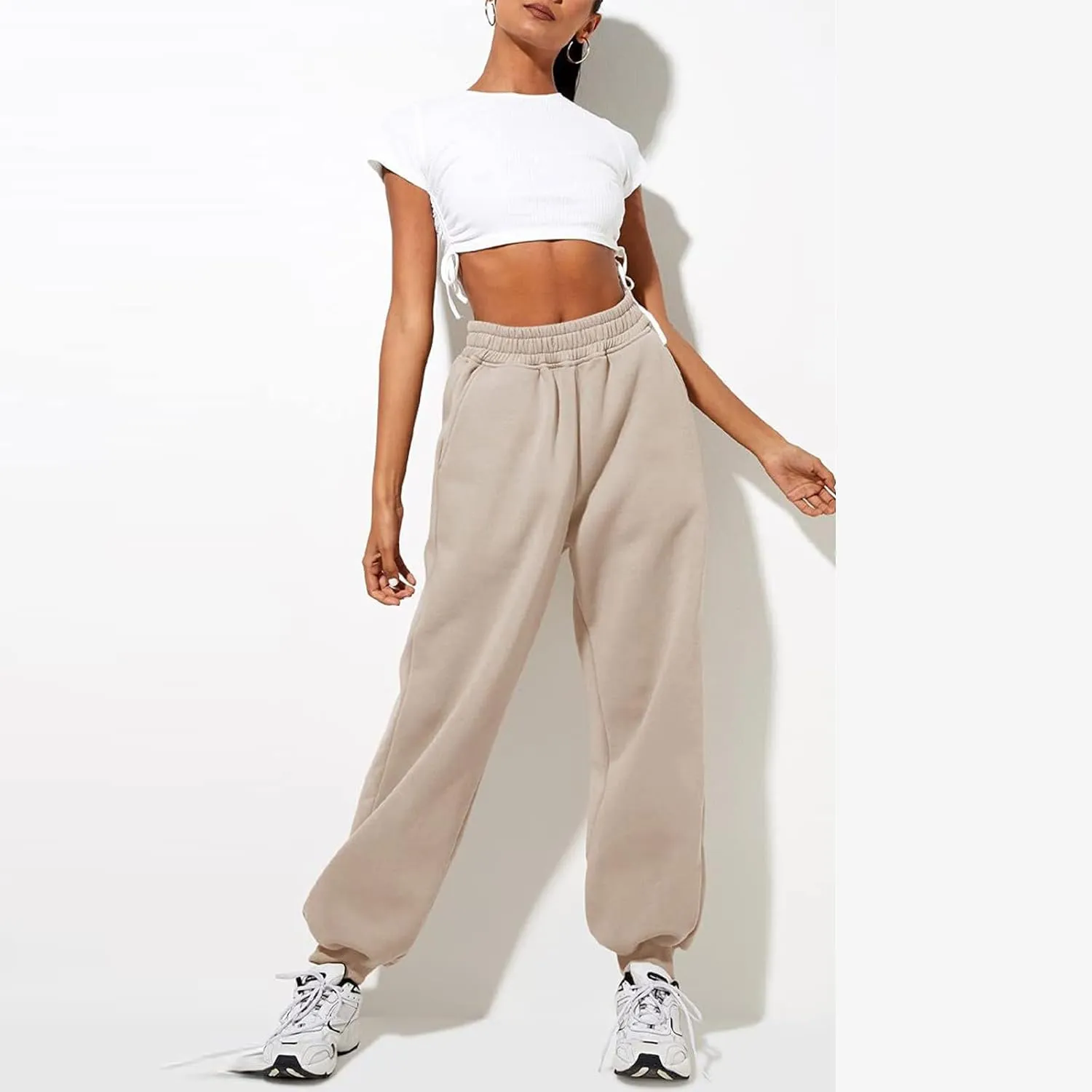 Women High Waisted Baggy Sweatpants Comfortable Cotton Joggers Pants Y2k Trendy Lounge Workout Trousers with Pockets