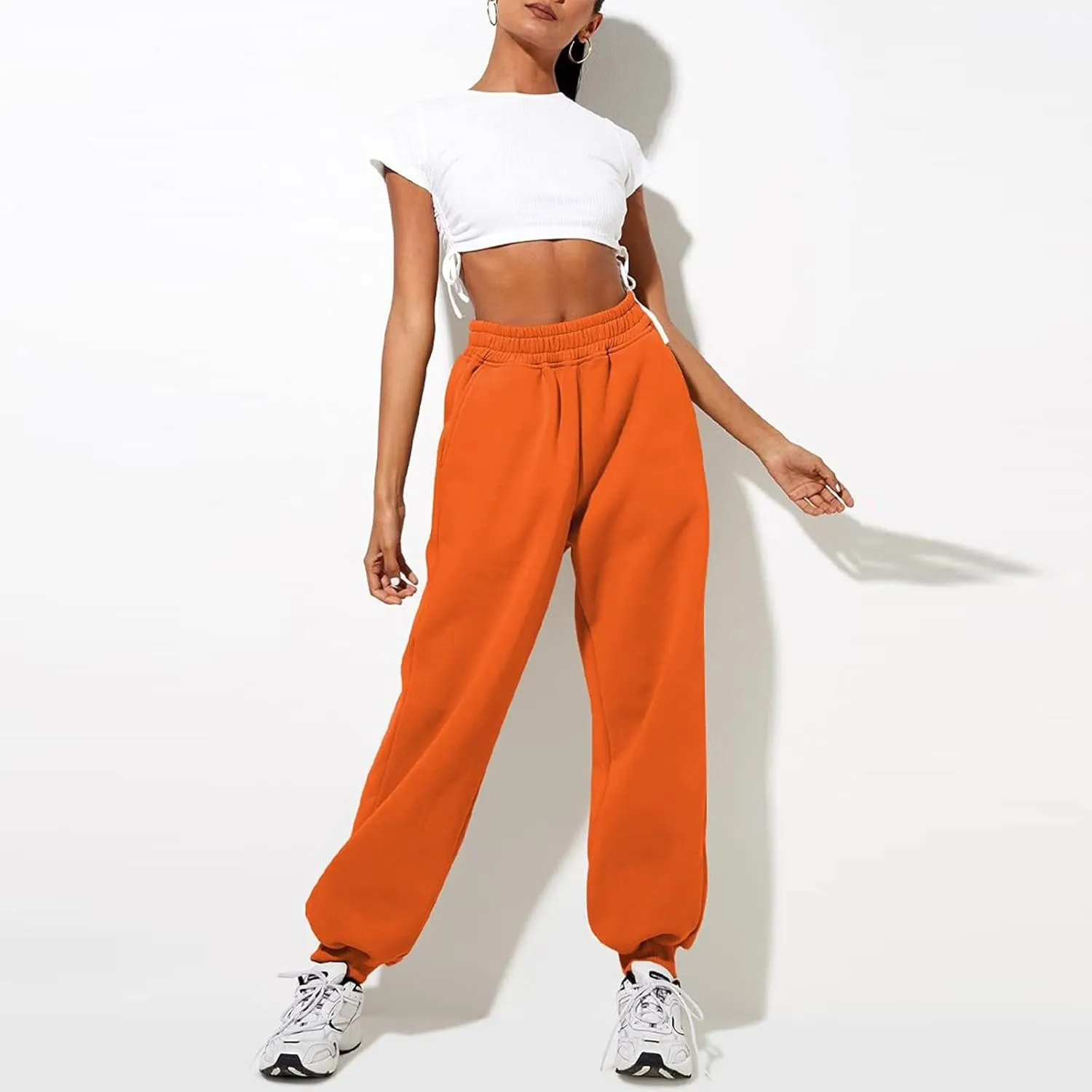 Women High Waisted Baggy Sweatpants Comfortable Cotton Joggers Pants Y2k Trendy Lounge Workout Trousers with Pockets