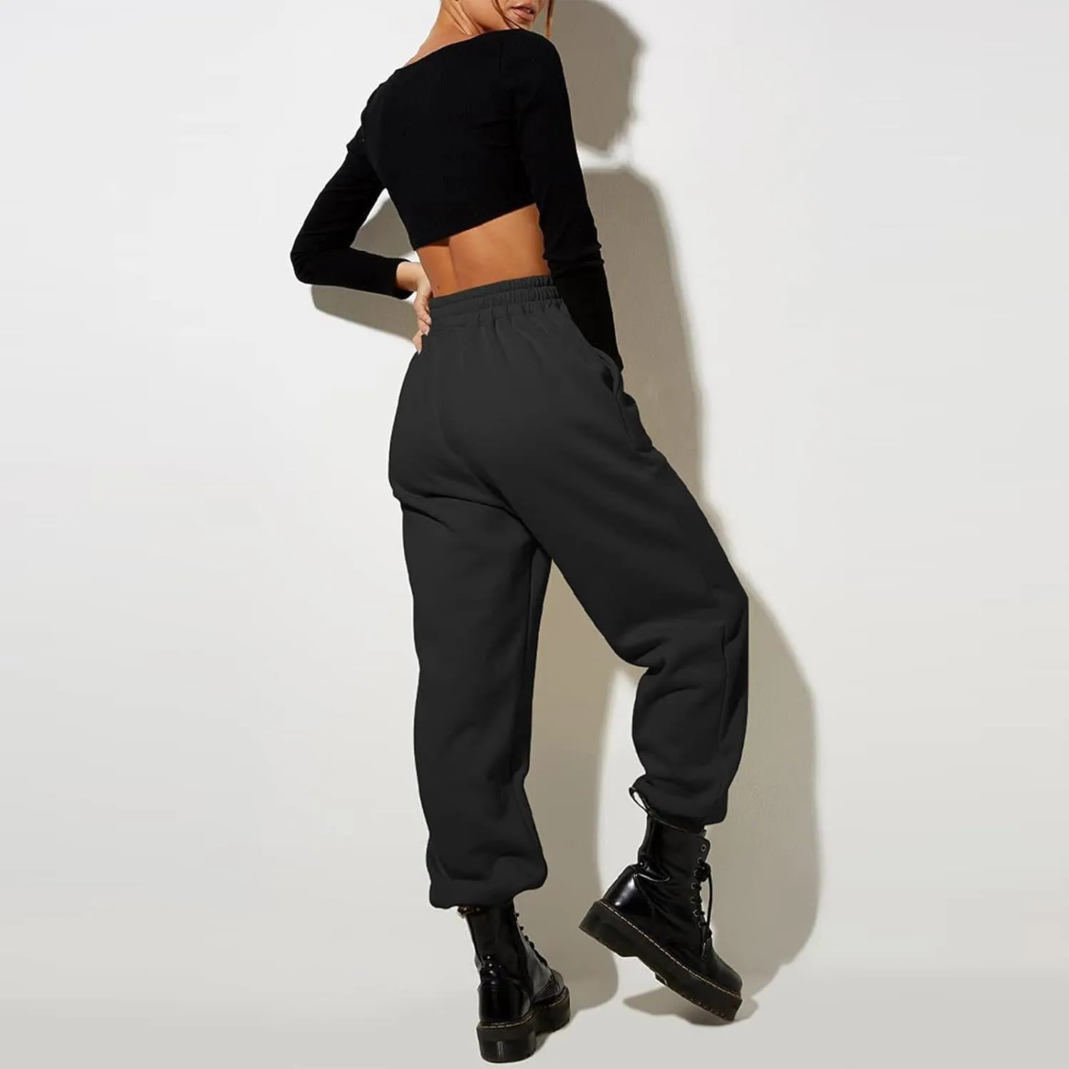 Women High Waisted Baggy Sweatpants Comfortable Cotton Joggers Pants Y2k Trendy Lounge Workout Trousers with Pockets