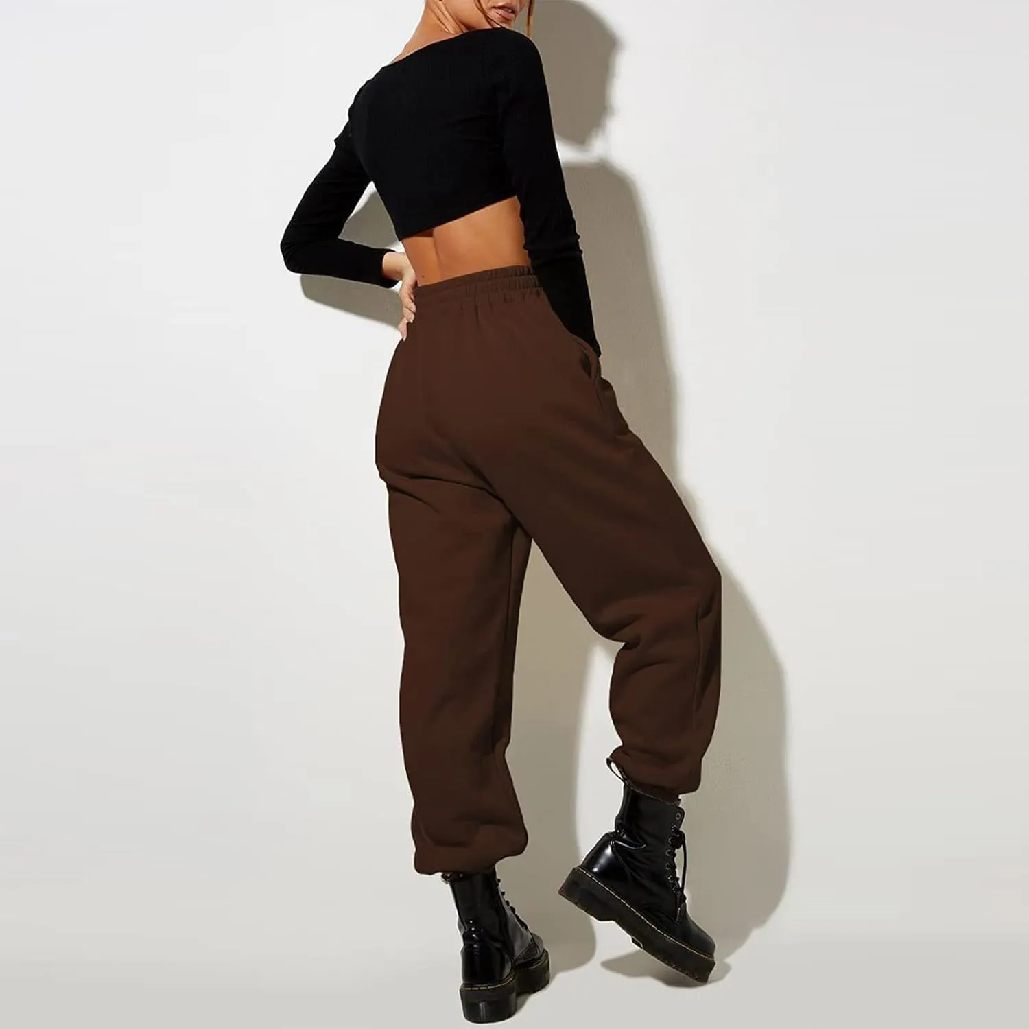 Women High Waisted Baggy Sweatpants Comfortable Cotton Joggers Pants Y2k Trendy Lounge Workout Trousers with Pockets