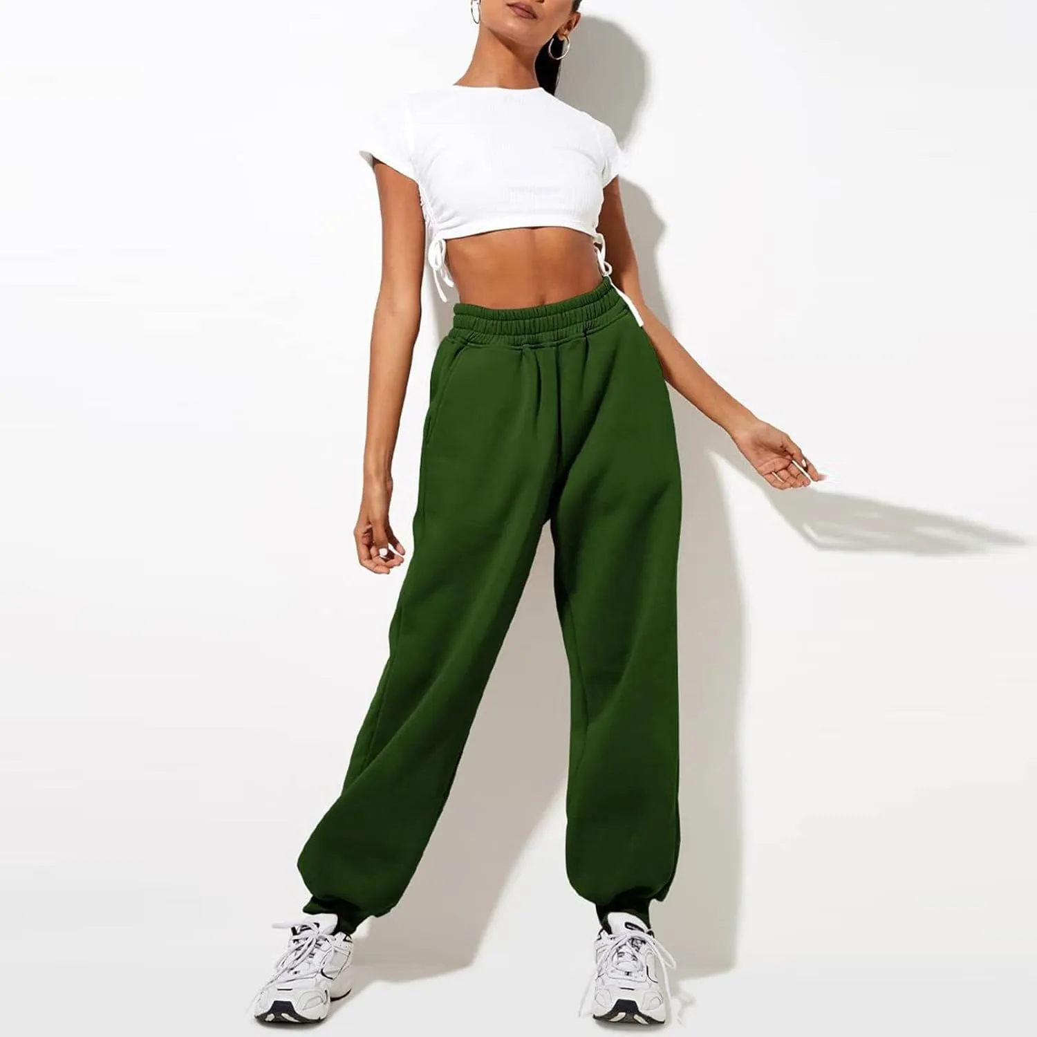 Women High Waisted Baggy Sweatpants Comfortable Cotton Joggers Pants Y2k Trendy Lounge Workout Trousers with Pockets