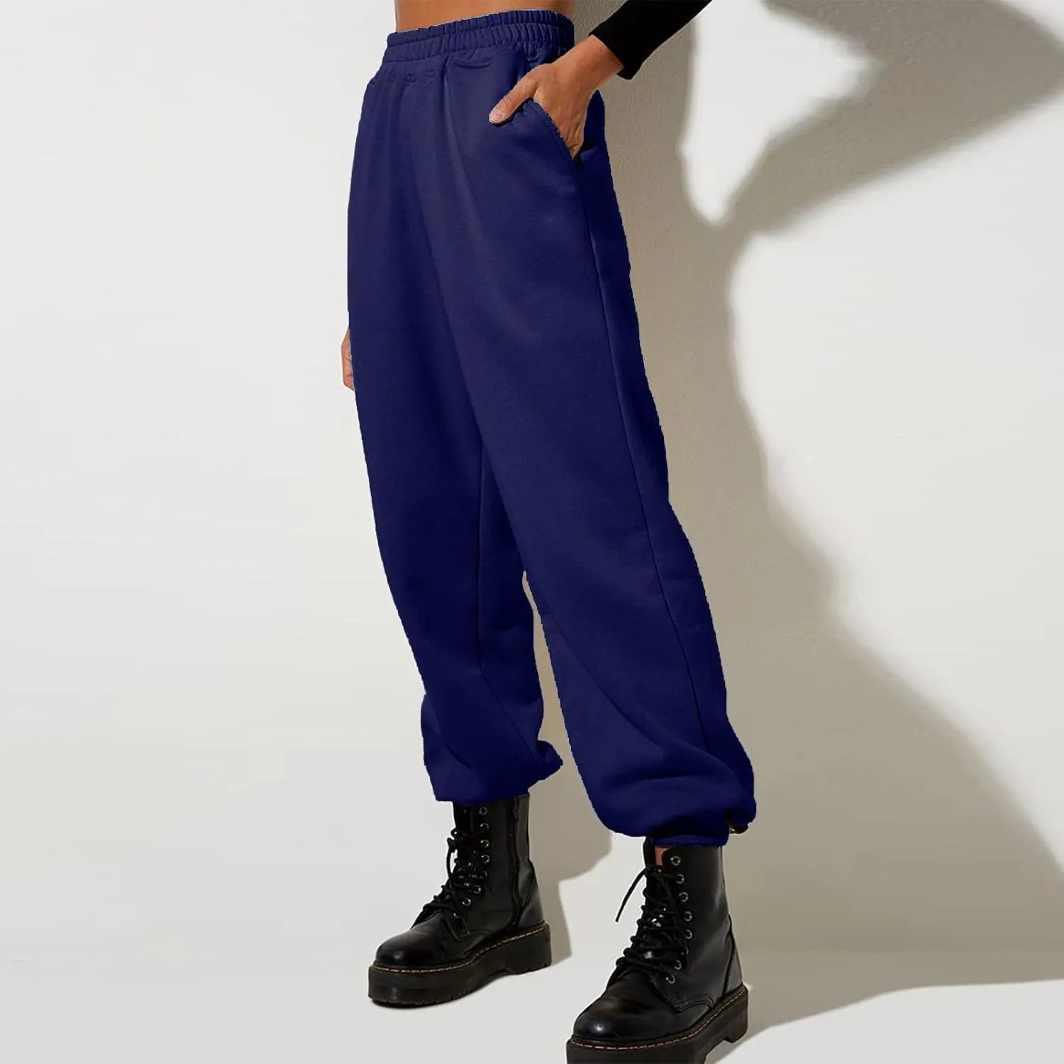 Women High Waisted Baggy Sweatpants Comfortable Cotton Joggers Pants Y2k Trendy Lounge Workout Trousers with Pockets