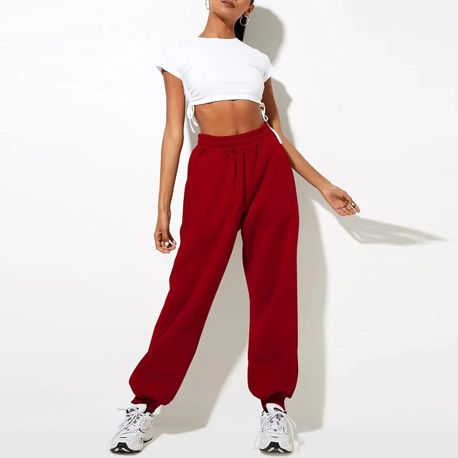 Women High Waisted Baggy Sweatpants Comfortable Cotton Joggers Pants Y2k Trendy Lounge Workout Trousers with Pockets