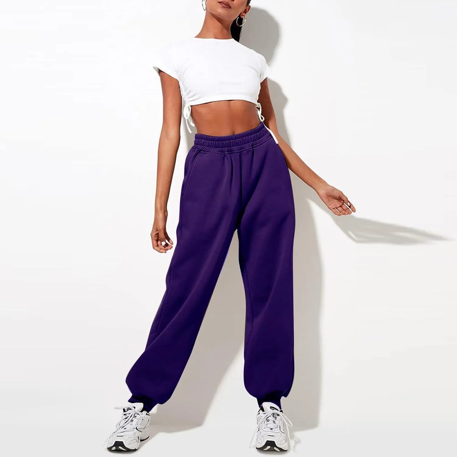 Women High Waisted Baggy Sweatpants Comfortable Cotton Joggers Pants Y2k Trendy Lounge Workout Trousers with Pockets