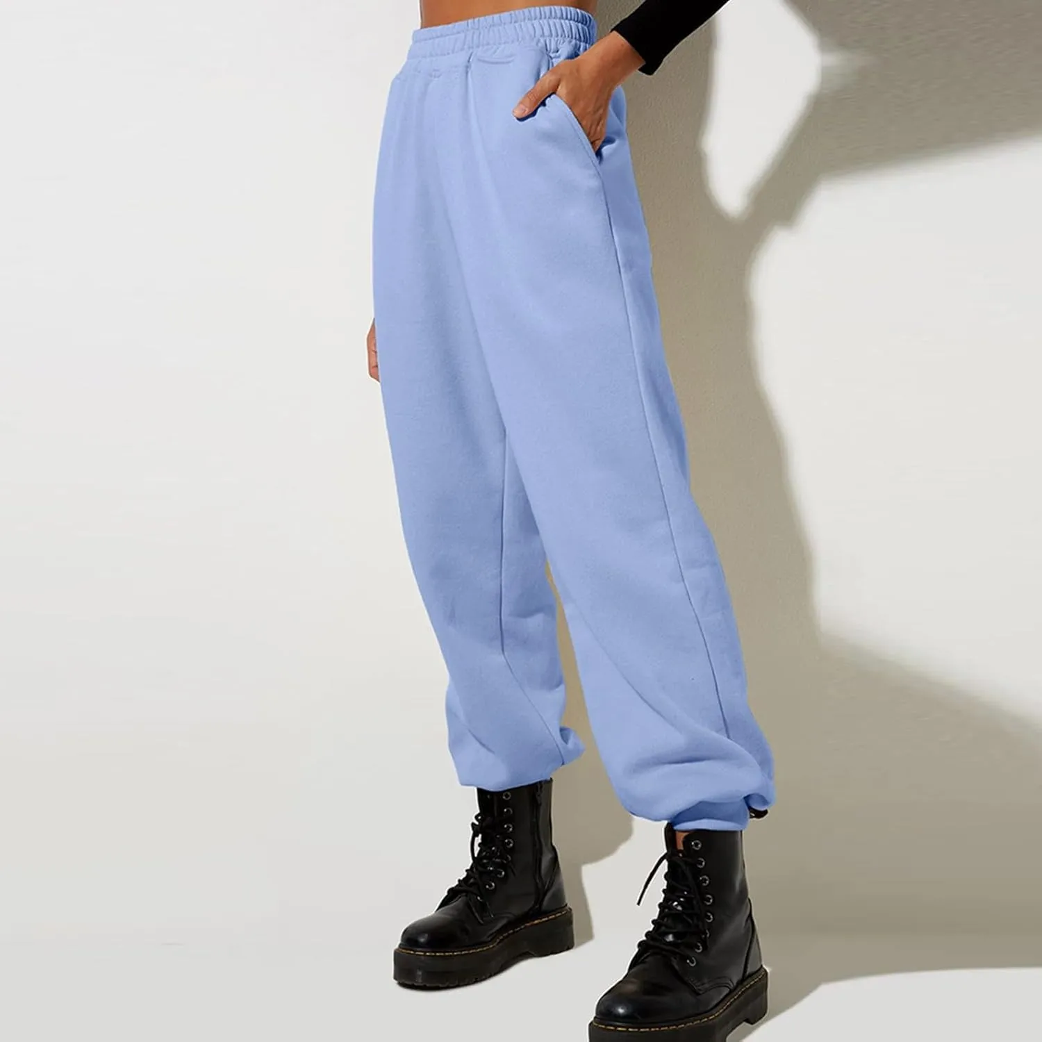 Women High Waisted Baggy Sweatpants Comfortable Cotton Joggers Pants Y2k Trendy Lounge Workout Trousers with Pockets