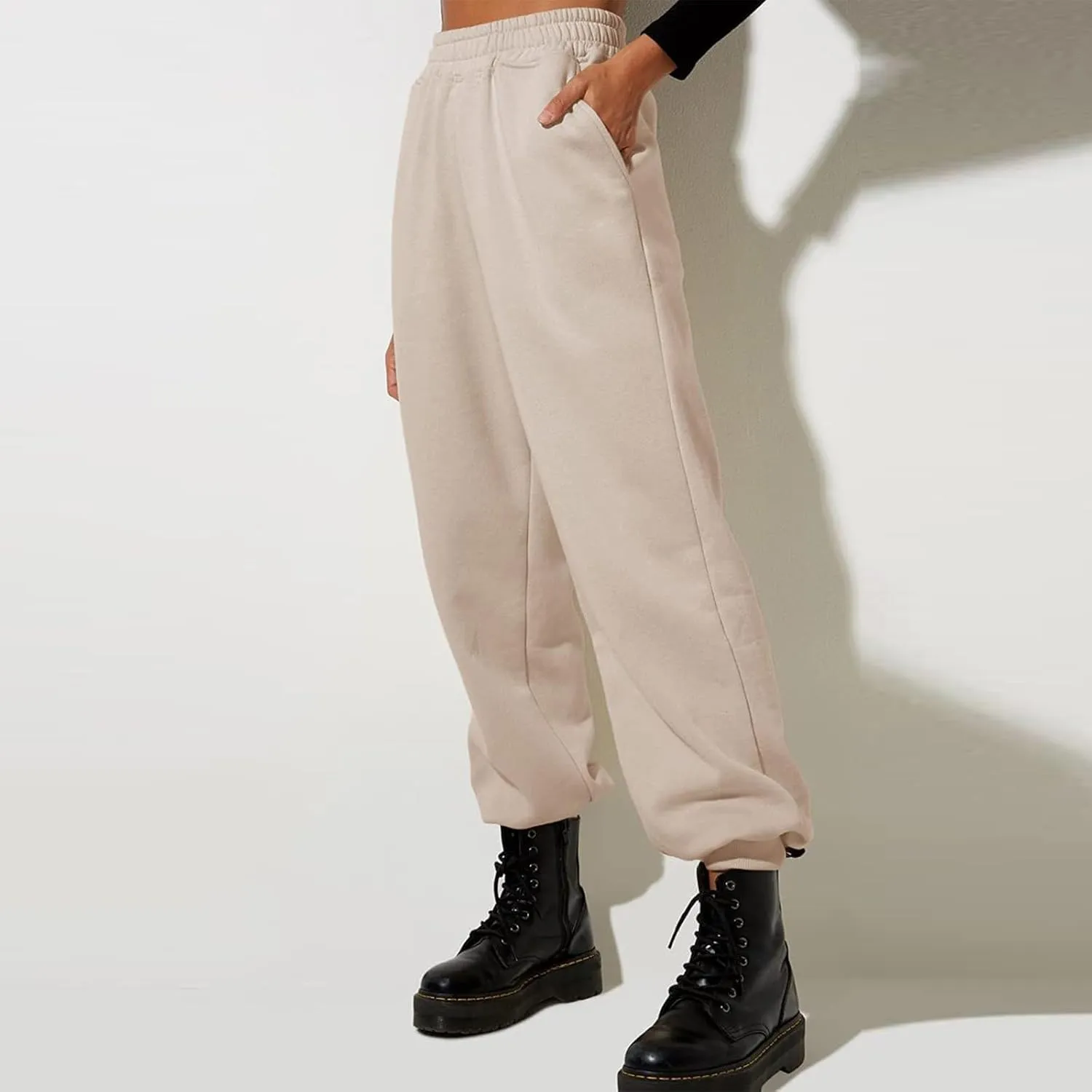Women High Waisted Baggy Sweatpants Comfortable Cotton Joggers Pants Y2k Trendy Lounge Workout Trousers with Pockets