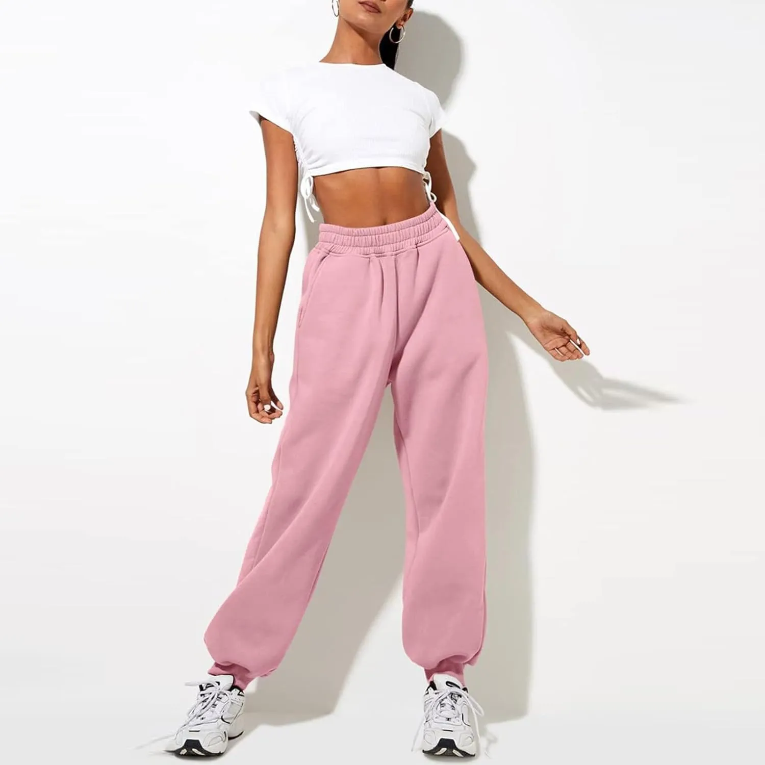 Women High Waisted Baggy Sweatpants Comfortable Cotton Joggers Pants Y2k Trendy Lounge Workout Trousers with Pockets