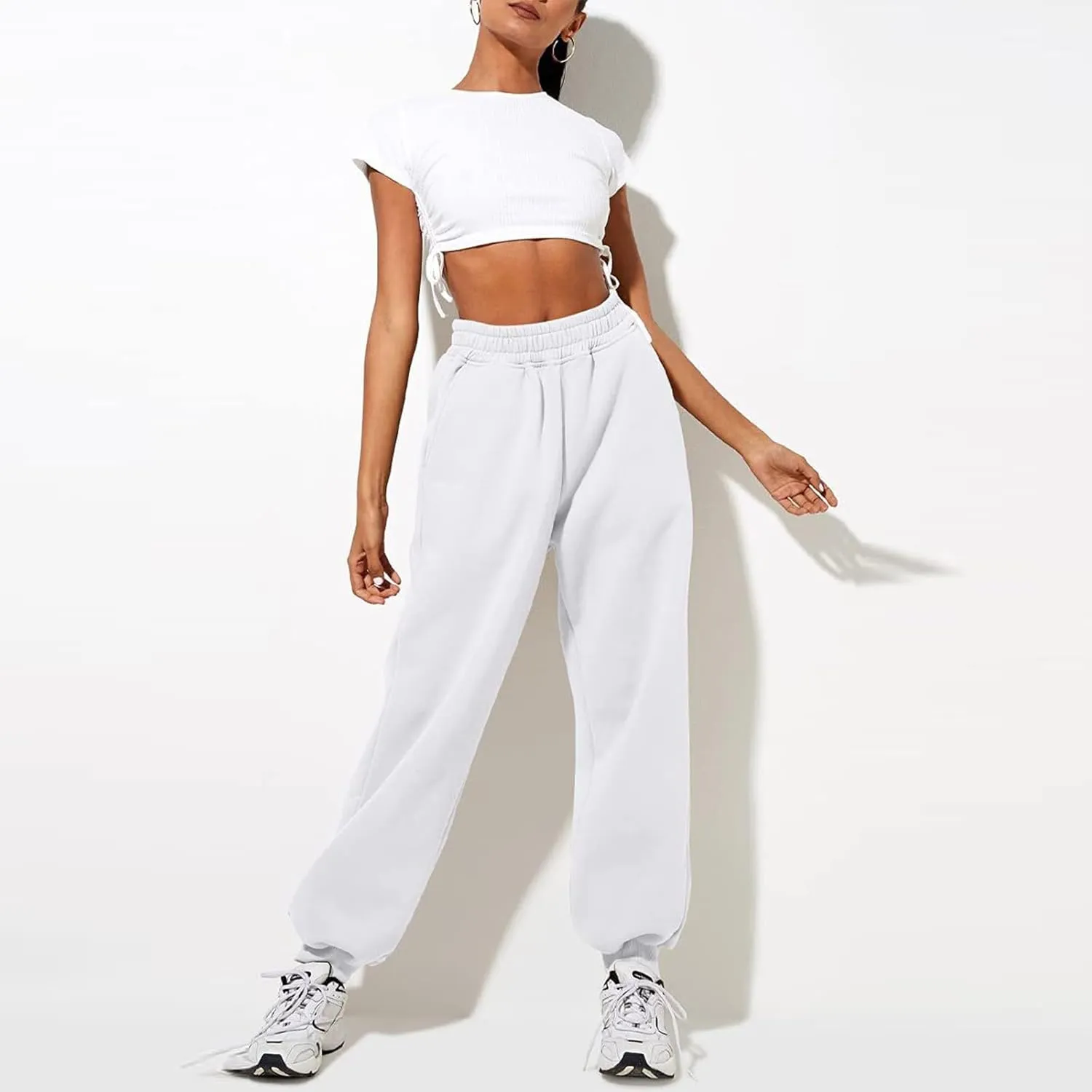 Women High Waisted Baggy Sweatpants Comfortable Cotton Joggers Pants Y2k Trendy Lounge Workout Trousers with Pockets