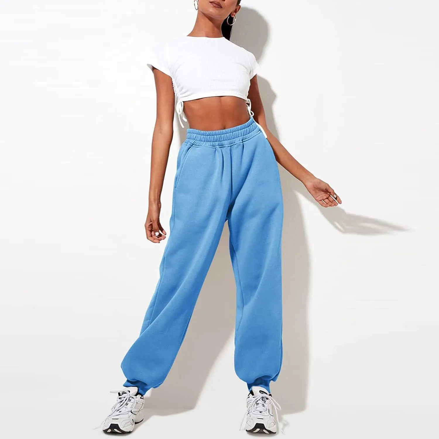 Women High Waisted Baggy Sweatpants Comfortable Cotton Joggers Pants Y2k Trendy Lounge Workout Trousers with Pockets