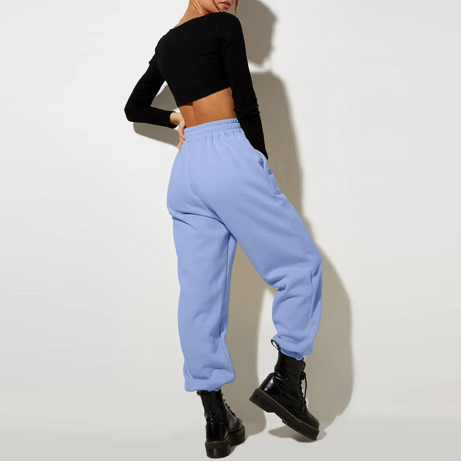 Women High Waisted Baggy Sweatpants Comfortable Cotton Joggers Pants Y2k Trendy Lounge Workout Trousers with Pockets