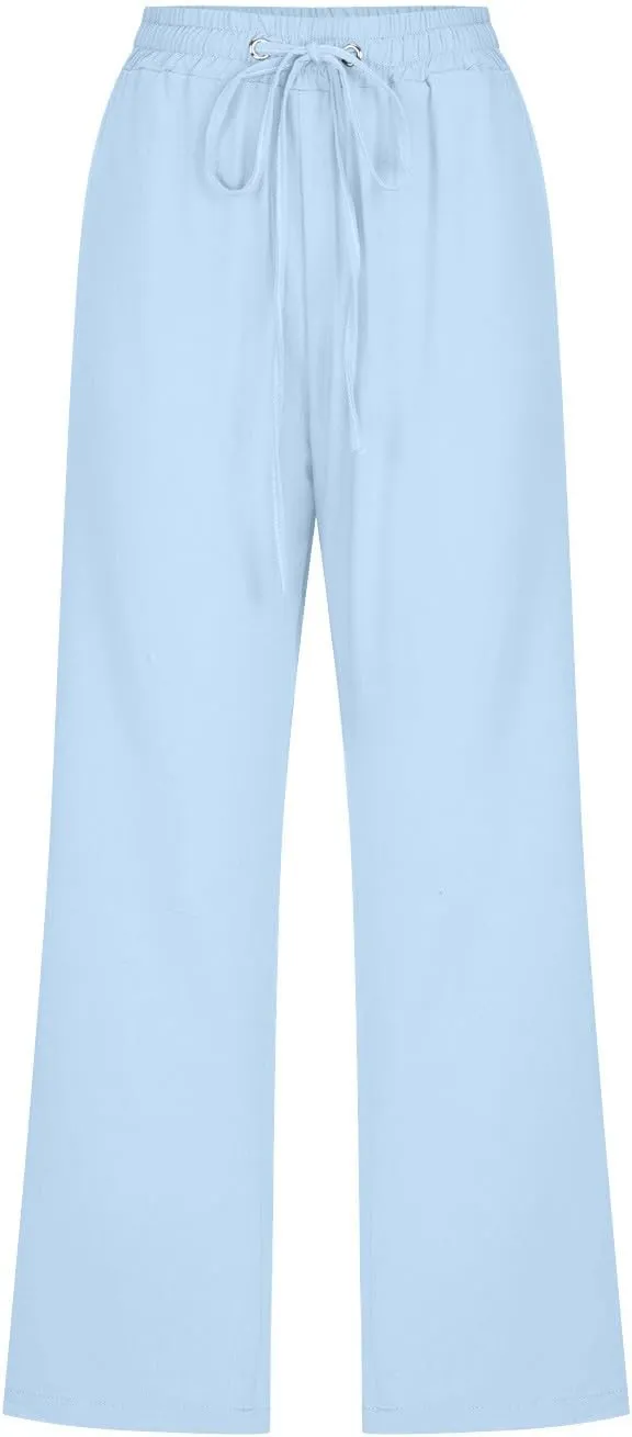 Women's Capri Summer Cotton Linen Pants Casual Comfy Soft High Waisted Cropped Trouser Beach Travel Outfits