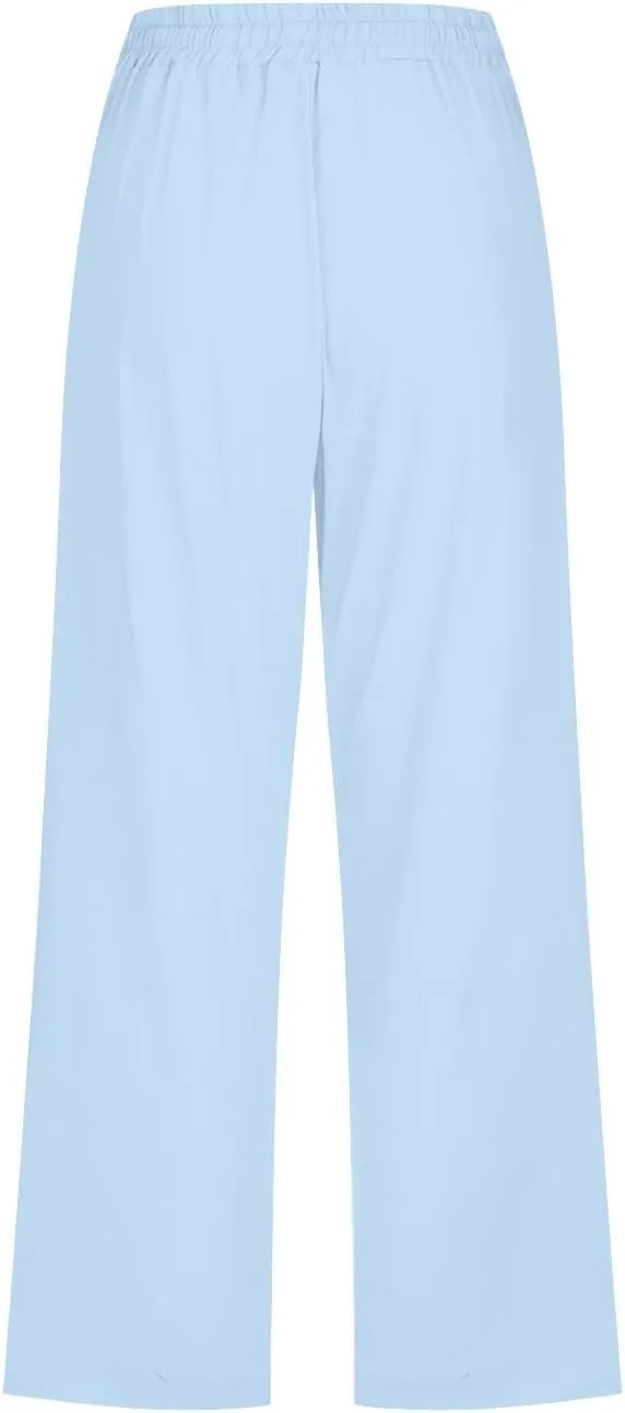 Women's Capri Summer Cotton Linen Pants Casual Comfy Soft High Waisted Cropped Trouser Beach Travel Outfits