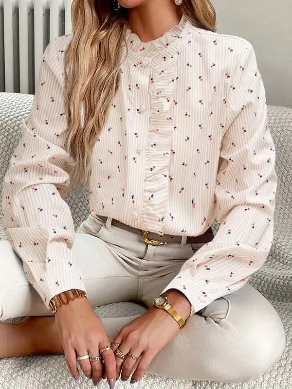 Women’s elegant commuter striped long-sleeved blouse