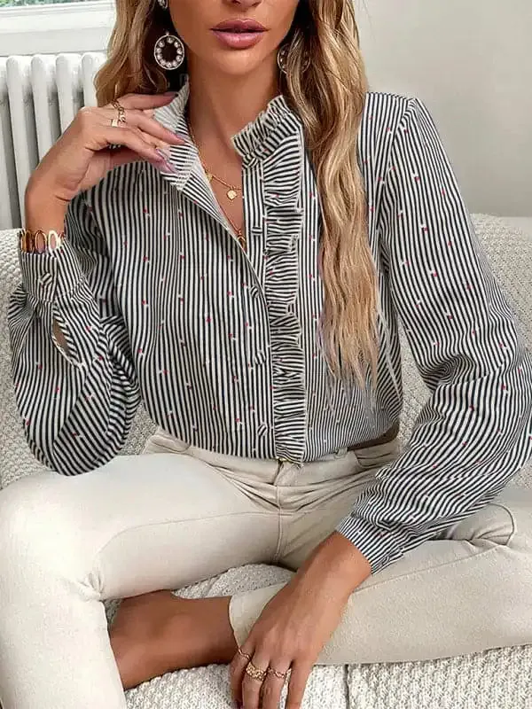 Women’s elegant commuter striped long-sleeved blouse