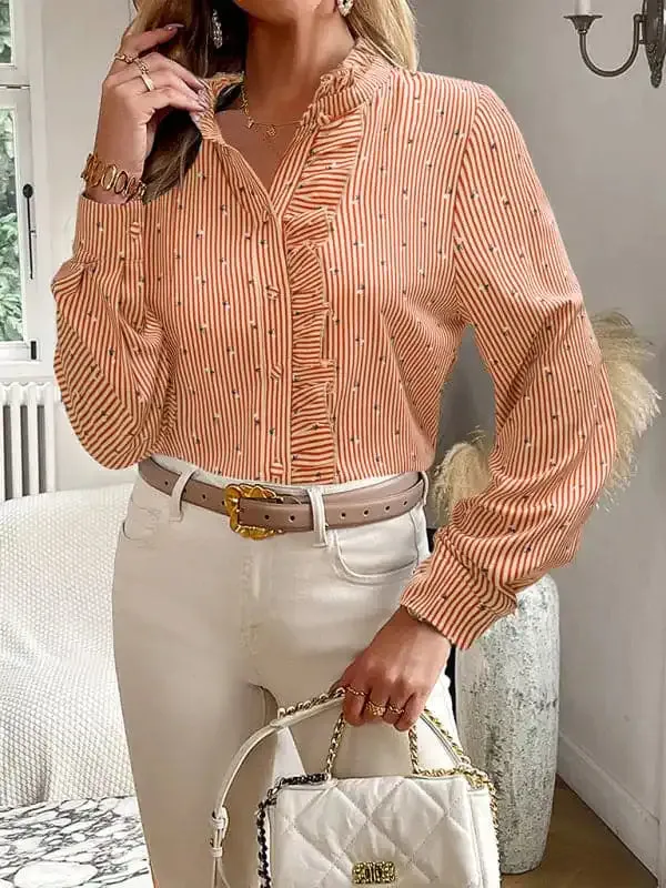 Women’s elegant commuter striped long-sleeved blouse
