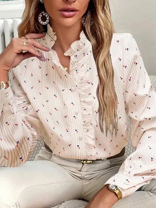 Women’s elegant commuter striped long-sleeved blouse