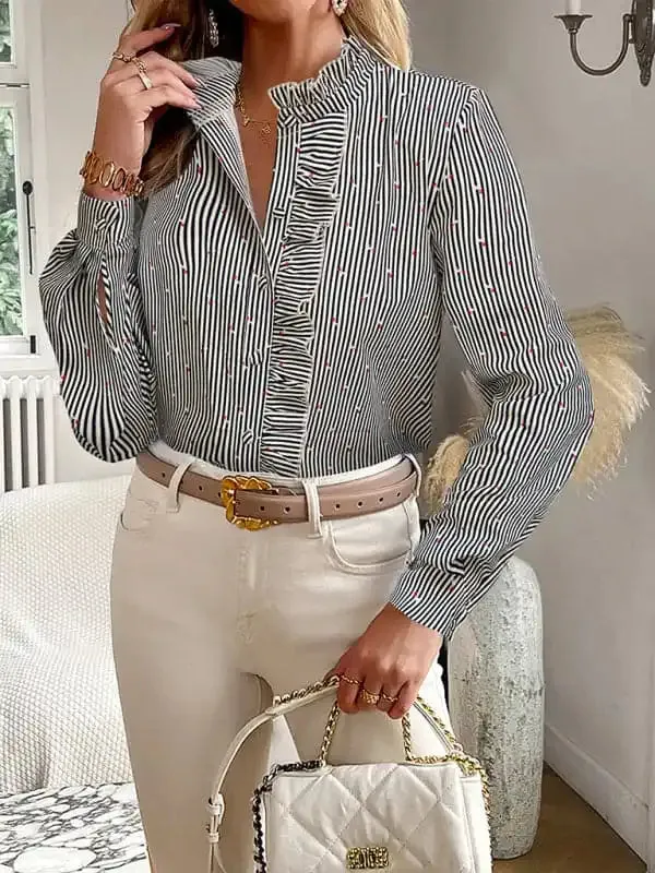 Women’s elegant commuter striped long-sleeved blouse