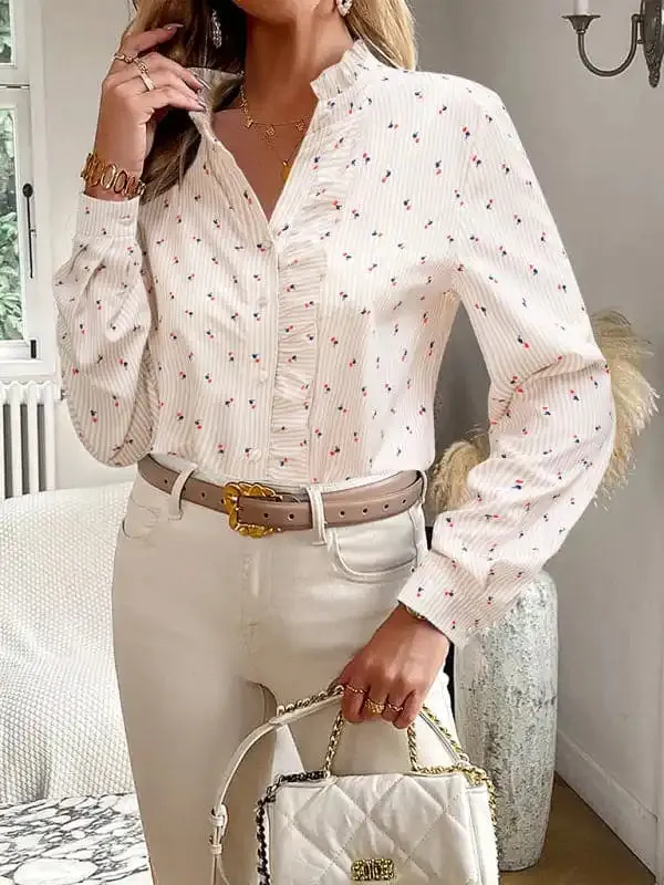 Women’s elegant commuter striped long-sleeved blouse