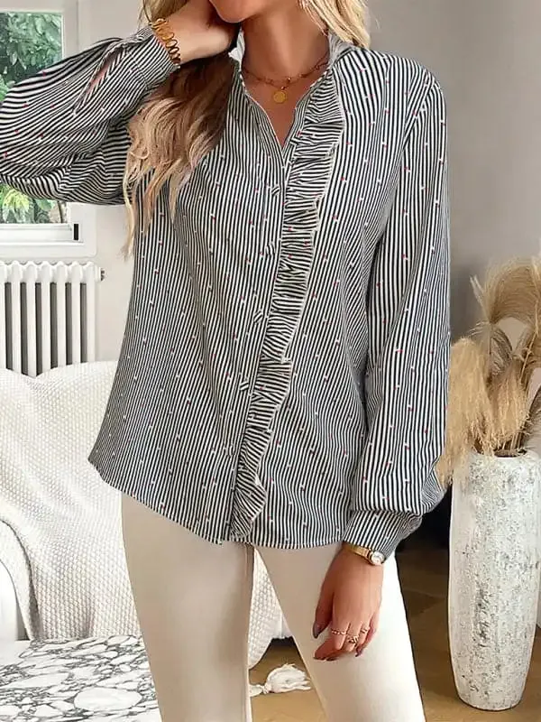 Women’s elegant commuter striped long-sleeved blouse