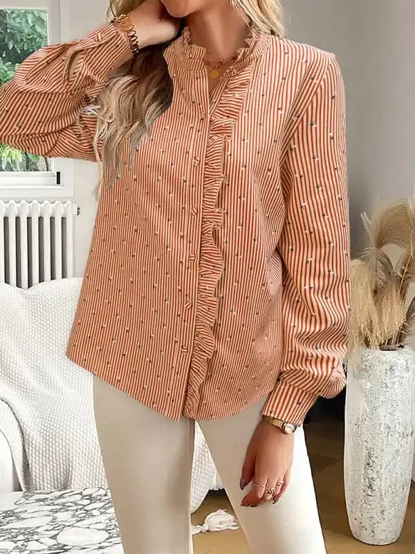 Women’s elegant commuter striped long-sleeved blouse