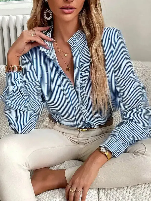 Women’s elegant commuter striped long-sleeved blouse
