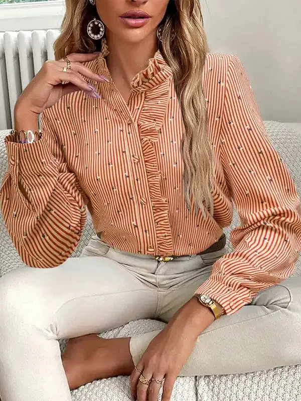 Women’s elegant commuter striped long-sleeved blouse