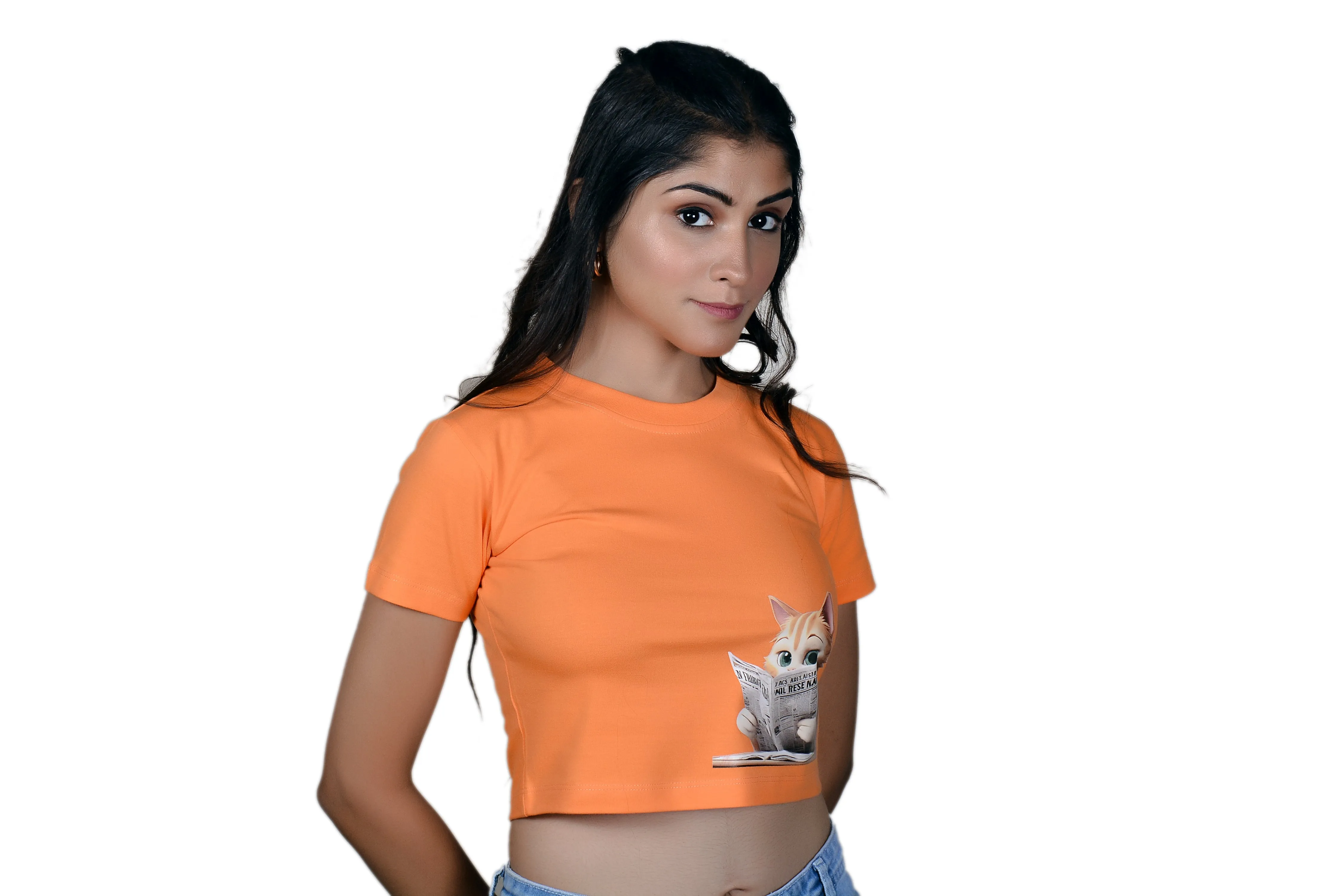 Women's Orange CAT Crop Tshirt