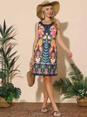 Women's Summer Dresses Loose Scoop Neck Sleeveless Sundresses with Pockets t Shirt Swing Dress