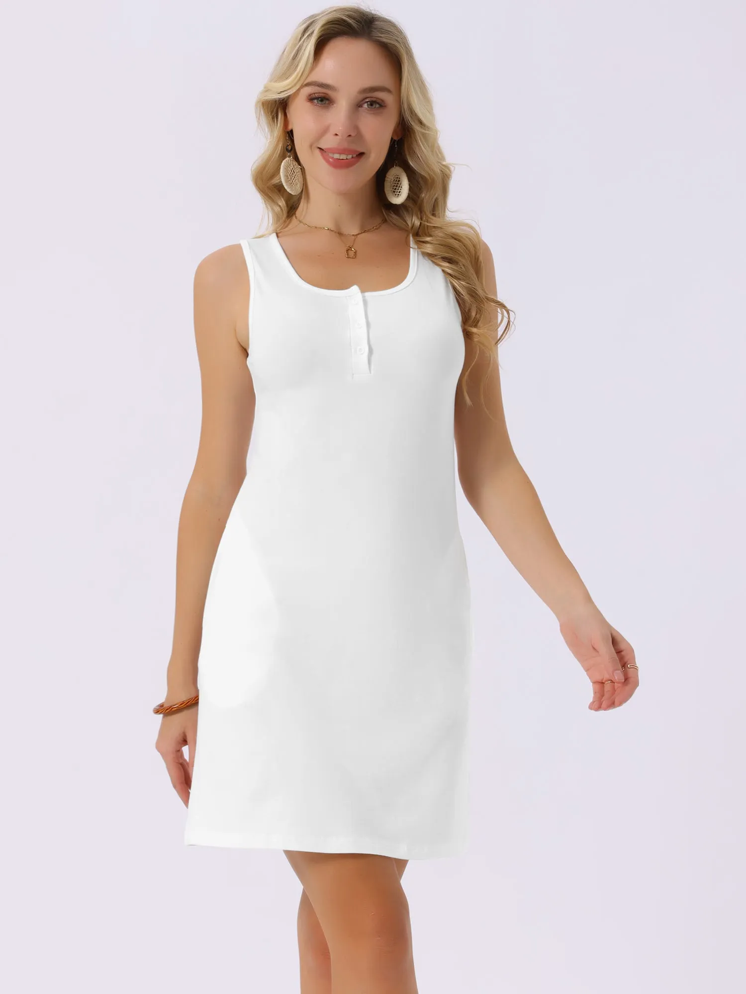 Women's Summer Dresses Loose Scoop Neck Sleeveless Sundresses with Pockets t Shirt Swing Dress