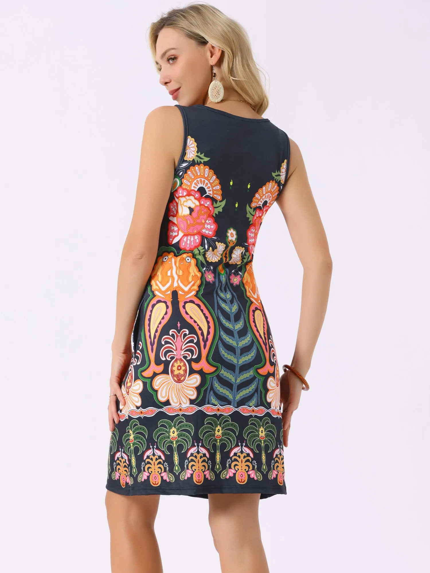 Women's Summer Dresses Loose Scoop Neck Sleeveless Sundresses with Pockets t Shirt Swing Dress