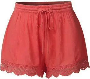 Womens Summer Shorts Casual Dressy Lace Trim Drawstring Elastic Waist Beach Pants Workout Gym Shorts Plus Size.S-5XL
