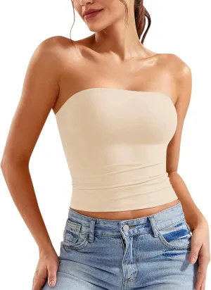 Women's Tube Tops Summer Outfits Going Out Bandeau Shirts Sleeveless Strapless Crop Tank Top