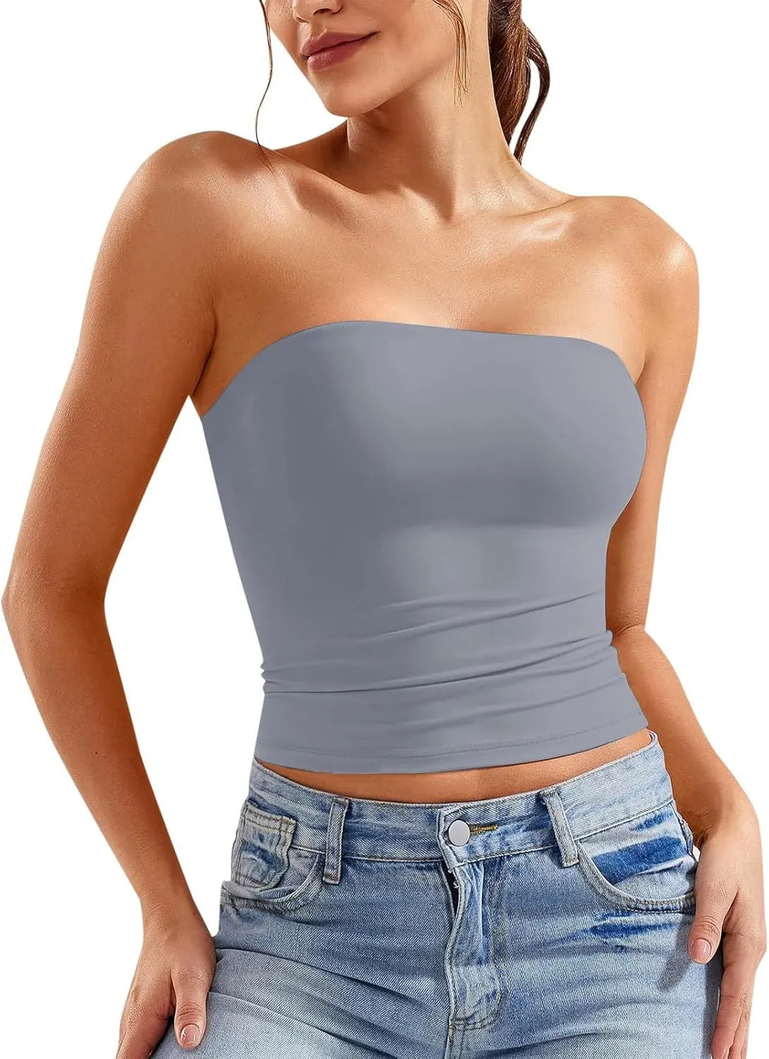 Women's Tube Tops Summer Outfits Going Out Bandeau Shirts Sleeveless Strapless Crop Tank Top